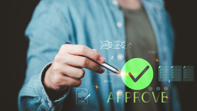 Compliance manager reviews document approval and verification for quality assurance, regulatory compliance, authorization, validation, audit control, workflow management, accurate record processing.