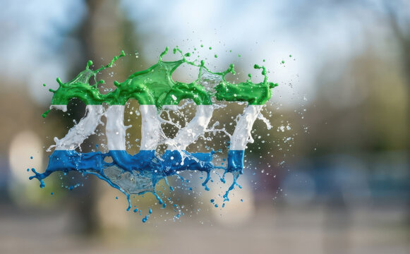 2027 year numbers made of splashing paint in Sierra Leone flag colors for future concepts