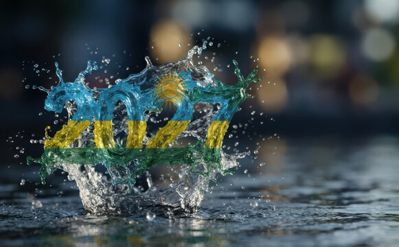 Rwanda 2027 water splash flag concept design for national celebration and patriotic events