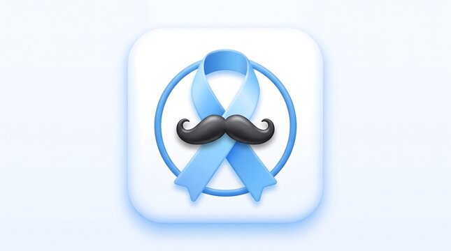 International Men&rsquo;s Day awareness icon with blue ribbon and mustache symbol representing prostate cancer health campaign