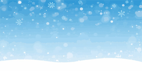Fototapeta premium Abstract Christmas Winter Background with Snowflakes, Falling Snow, Icy Blue Light, Festive Holiday Decoration and Seasonal Design for New Year Card and Wallpaper