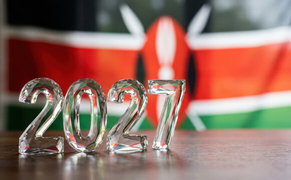 Kenya 2027 election year crystal numbers in front of the national flag representing political future and democracy