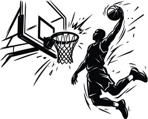 Basketball player dynamic slam dunk backboard vector illustration. © ROFIQUL
