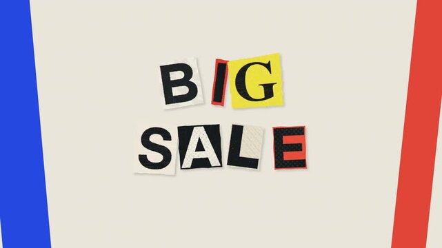 BIG SALE Cut Paper Typography with Stop Motion Letter Styles Loop
