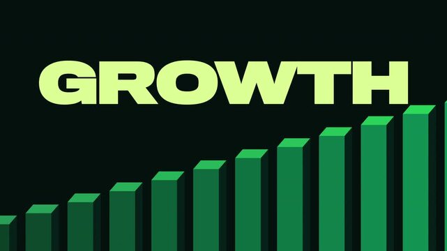 GROWTH Typography with Animated Green Architectural Columns Loop