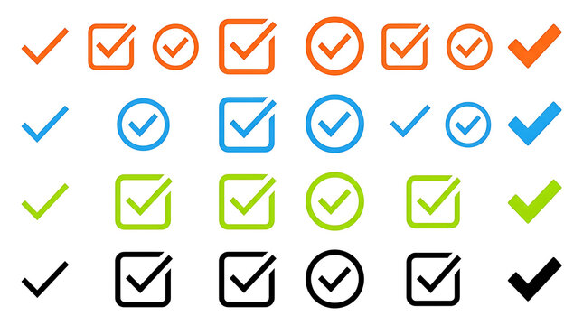 Flat design icons showing checked and unchecked circular boxes in vibrant color scheme