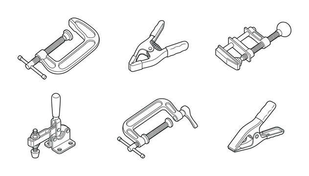 Adjustable metal clamps with heavy duty screws for manual workshop.