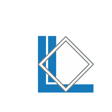 Blue L shape with white and gray square overlay