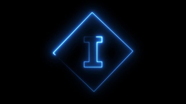 Glowing Neon Letter I Icon, Neon alpha b box icon glow with transparent background