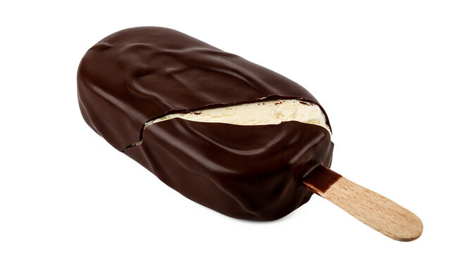 Chocolate covered vanilla ice cream bar on transparent background