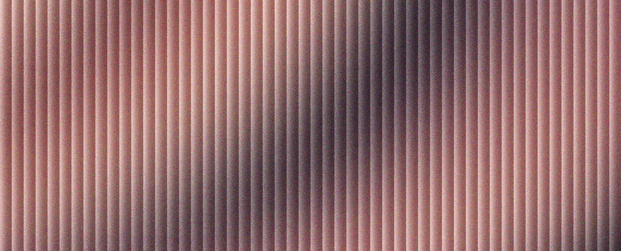 Corrugated metal texture with vertical lines and rose gold finish. Industrial ribbed steel background with soft shadows. Metallic copper paneling for modern architectural design and decor.