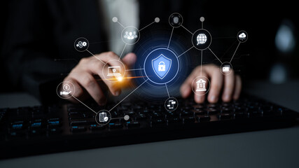 Obraz premium A complete cybersecurity system concept. Providing network protection for online banking, cloud data, financial transactions, and personal identity with secure authentication. Fermion