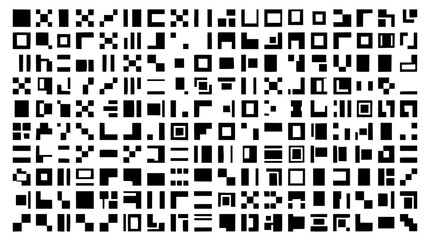 Fototapeta premium Geometric shapes in grid pattern set with simple line art design featuring simple design, minimalist, black and white with illustrations and graphics