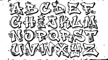 Fototapeta premium Graffiti alphabet illustration set with simple line art design featuring outline, illustration, graphic elements with clean design and vector art