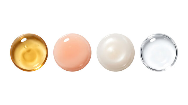 Four cosmetic serum drops isolated on transparent background