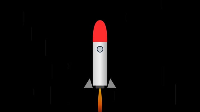 Sleek Silver and Red Rocket Icon Launching Upward with Flickering Flame Trail and Speed Lines