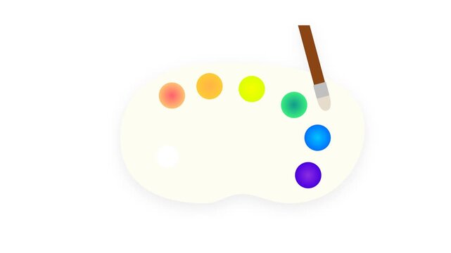 Artistic Wooden Paint Palette with Rainbow Colors and Dipping Brush Animation