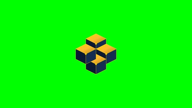 Digital Fractional Asset Tokenization Cube Midnight Blue and Gold Split Motion