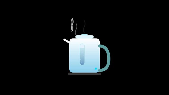 Modern Electric Kettle Boiling Water with Rising Steam Wisps and Pulsing Blue Indicator Light