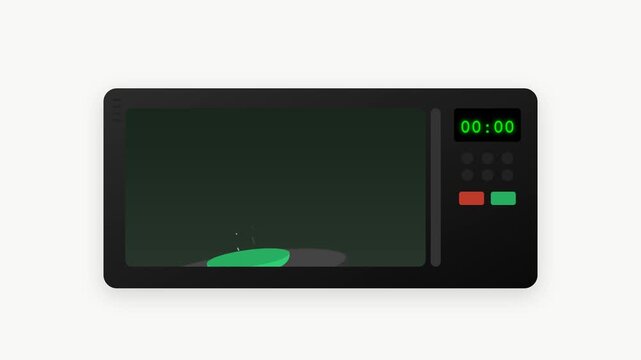 Modern Kitchen Microwave with Glowing Green Digital Timer and Rotating Internal Turntable