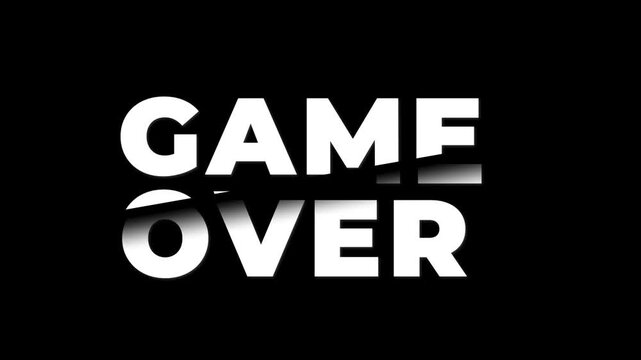 GAME OVER TEXT CUTING GLITCH animation 4k video in black background 4k.