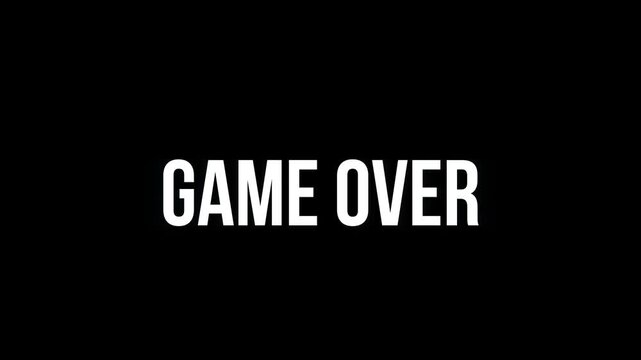 Game over zoom in zoom out with blue explosion effect text animation 4k in black background.
