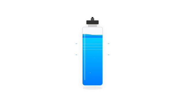 2D Flat Icon Motion Graphic of a Sports Drink Bottle Shaking with Blue Liquid on White Background