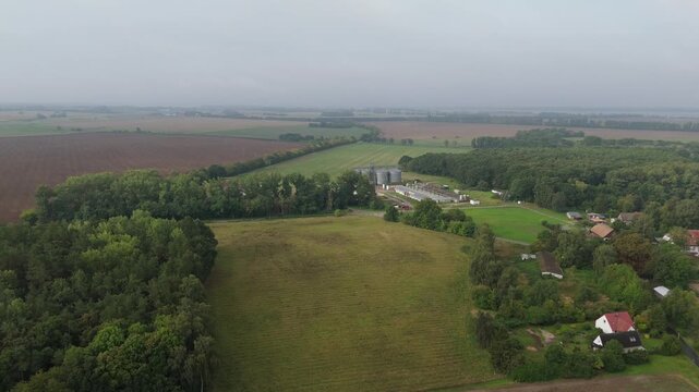 Rural Village Among Meadows and Farmland on Ruegen Aerial View