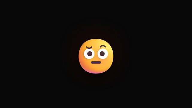 Confused emoji icon with skeptical expression and raised eyebrow animation on dark background for digital