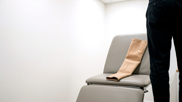 Compression sock on examination couch in clinic