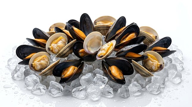 Fresh Mussels and Clams on Ice