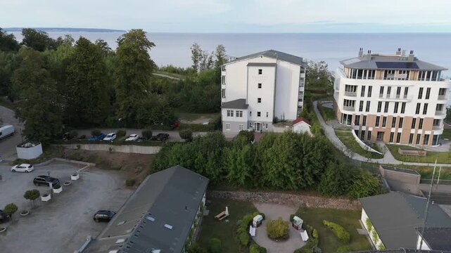 Modern White Apartment Buildings in Sellin Ruegen Aerial View