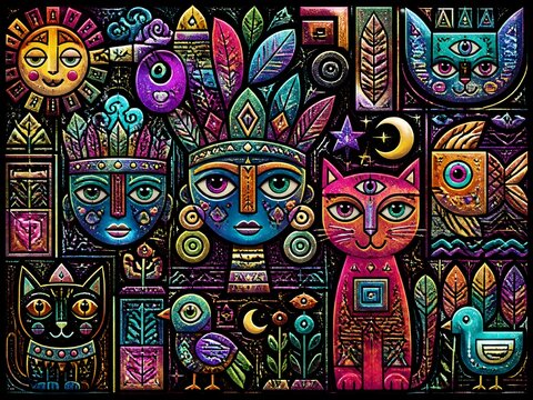 surreal fantasy neon doodle cartoon cool, design glitters. design, glitters ethno blocks