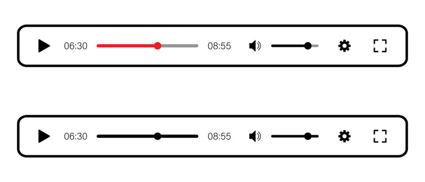 Video Player Interface, Glass Morphism Playback Bar with Control Icons for Media UI
