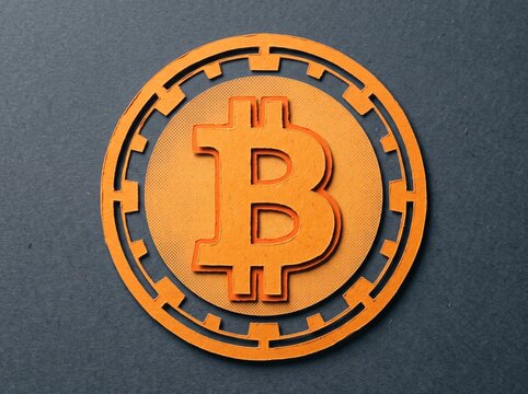 Creative Orange Paper-Cut Bitcoin Logo on Dark Textured Background
