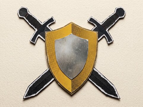 Handmade Medieval Emblem with Crossed Swords and Shield on Textured Background
