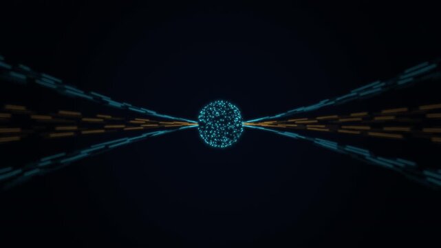 Glowing Orb with Cyan and Amber Laser Streams Seamless Loop