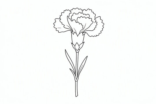 Hand drawn ink sketch of a single carnation flower isolated on a white background