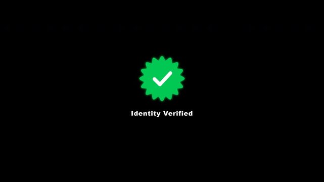 Bright green digital checkmark with glowing icon against dark background, concept for identity verified status, cybersecurity protection and online profile authentication