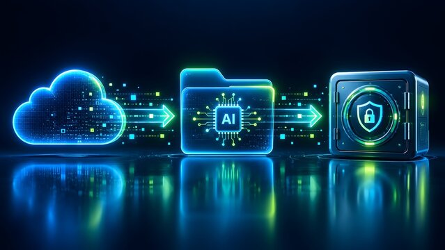 Artificial intelligence processing cloud data transfer into secure encrypted digital vault storage