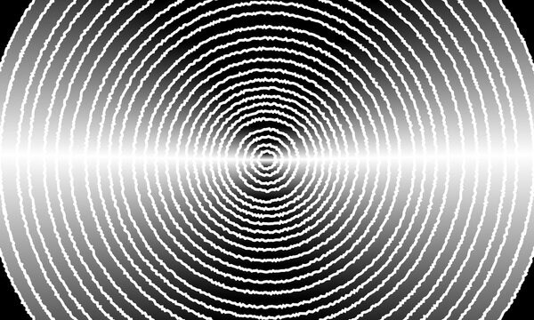 Minimalist stippling geometric design with concentric circles symbolizing infinity motion, depth, energy and vibration. Dynamic illusion of sound waves and ripples spreading endlessly in space. Vector