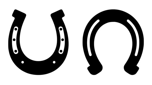 Black silhouette horseshoe icons, lucky charm and good luck symbols isolated on white background