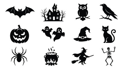 Fototapeta premium Halloween-themed icons set of classic spooky symbols and creatures
