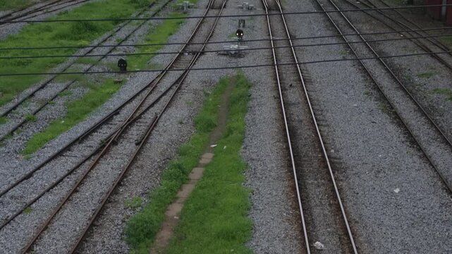 Downtown Yangon Railway Tracks near Yangon Central Railway Station on gloomy overcast day