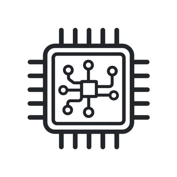 Computer microchip circuit monoline illustration