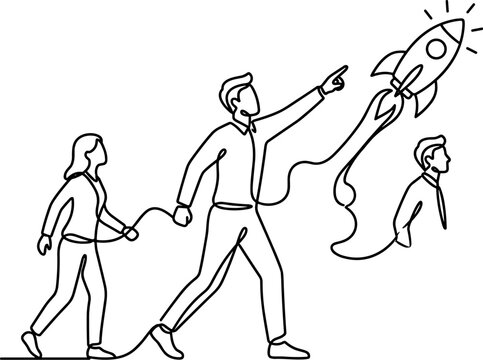 Teamwork launch rocket business growth innovation startup success forward motion