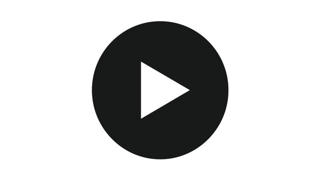 Minimalist black circle play button icon featuring a sharp white triangle shape for digital media interfaces