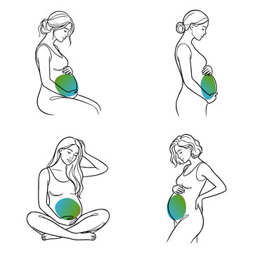 Minimalist Line Art Pregnant Women With Earth Concept