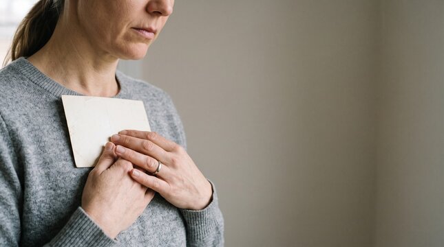大切な人の写真を胸に抱く大人と会えない家族への思い・記憶と孤独