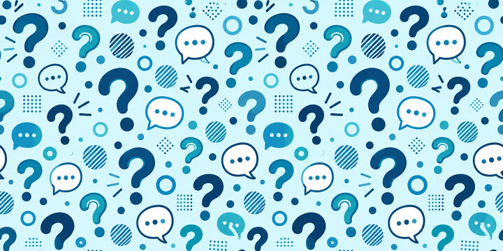 Blue Question Mark and Speech Bubble Seamless Pattern Background